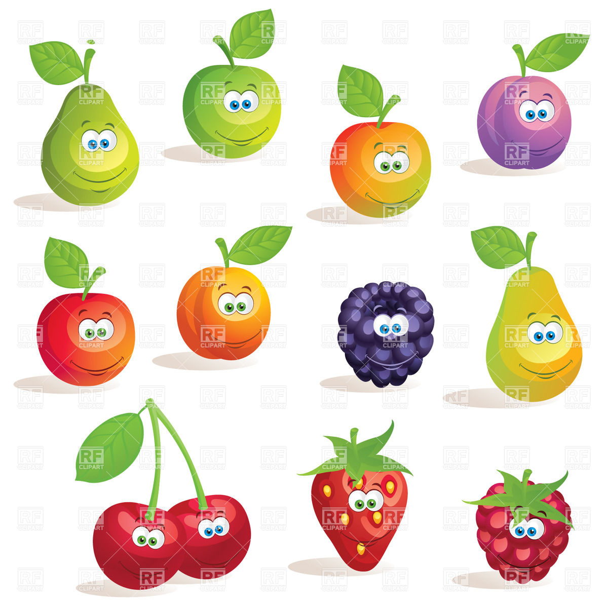 Funny cartoon fruits and berries Vector Image #29437.