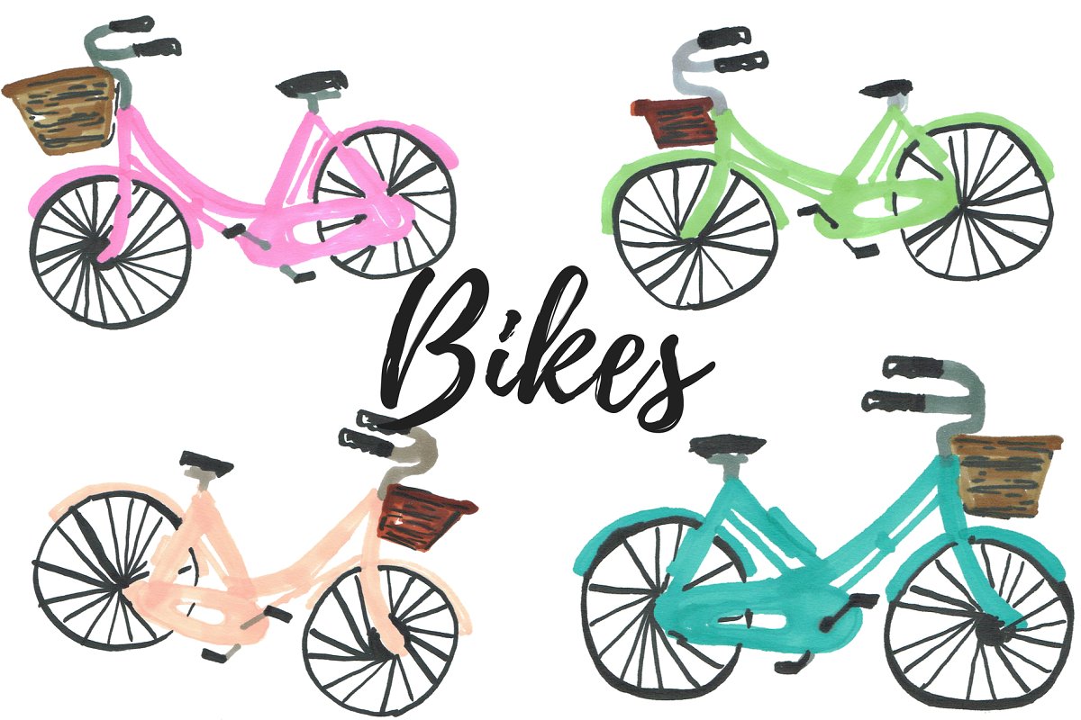 Hand drawn bike, bicycle clipart.