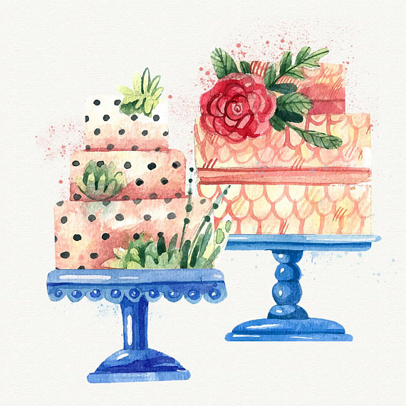 Watercolor Cake Clipart Birthday Cake clip art Watercolor.