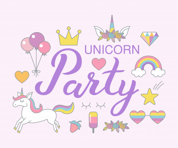 Unicorn party birthday clipart set Vector.