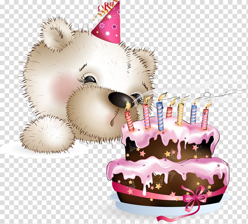 Bear blowing cake candle illustration, Birthday cake Happy.