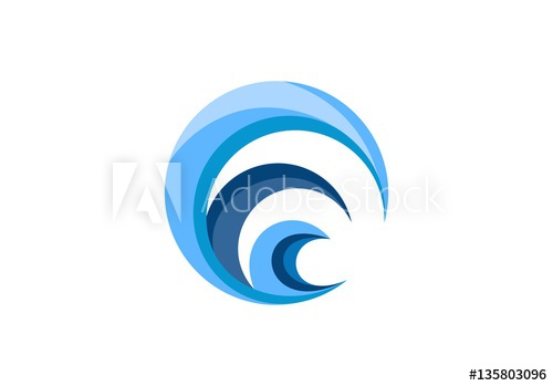 circle wave logo, swirl blue waves water symbol icon, letter.