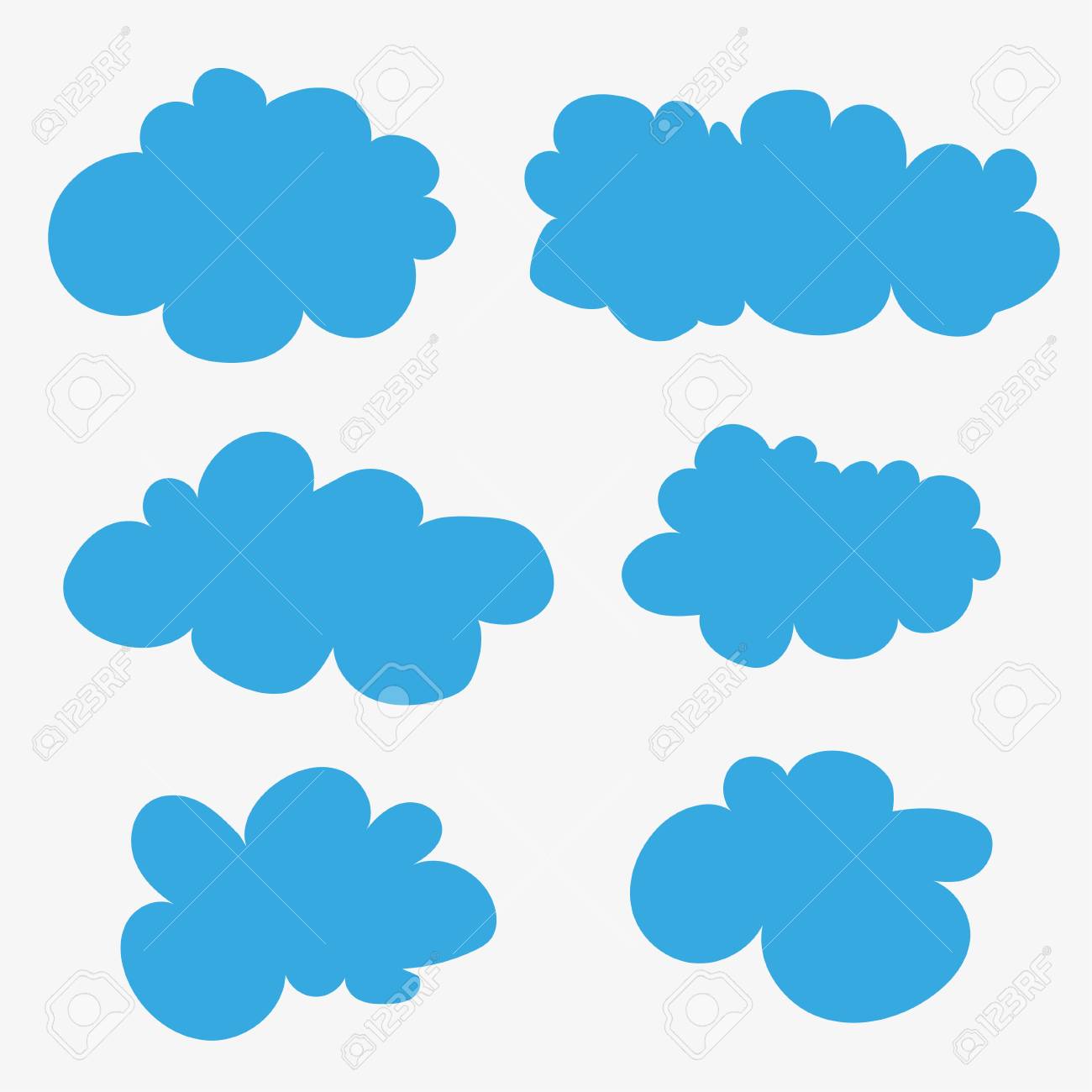 Vector clouds. Cumulus clouds. Cartoons. Blue clouds on white...