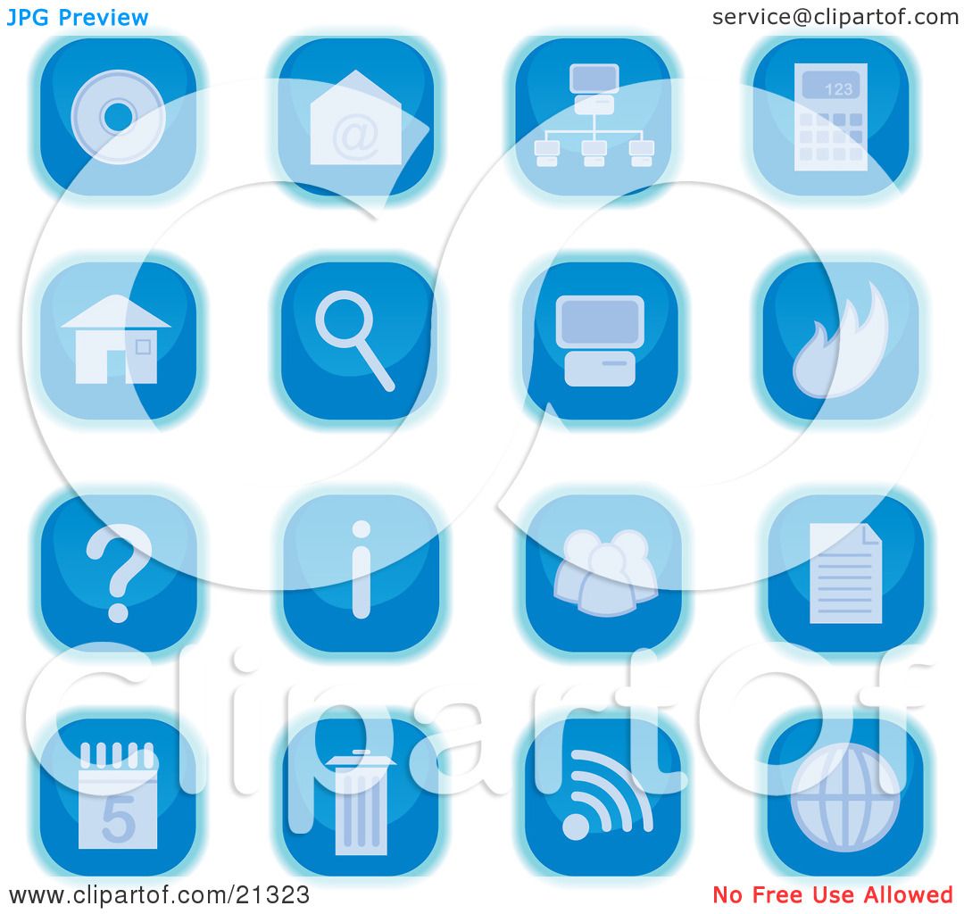 Clipart Illustration of a Collection Of Blue Square Computer Icon.