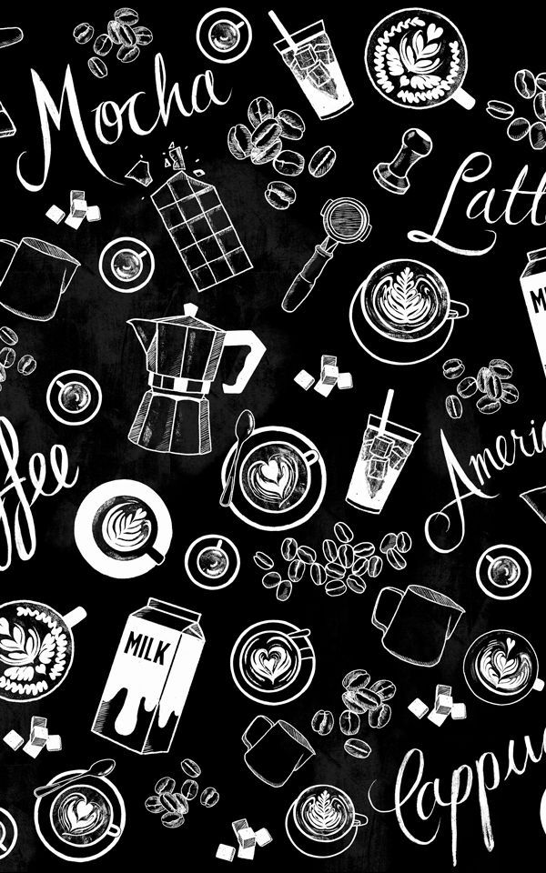 Black and White Coffee Cup Pattern Wallpaper Mural in 2019.