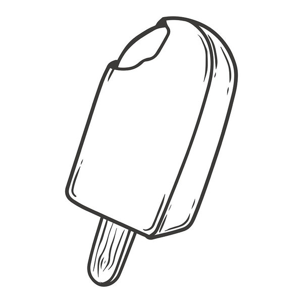 Ice Cream Popsicle Sweet Dessert Chocolate. Hand Drawn Engraving Sketch  Retro Vintage Vector Illustration. Art Print.