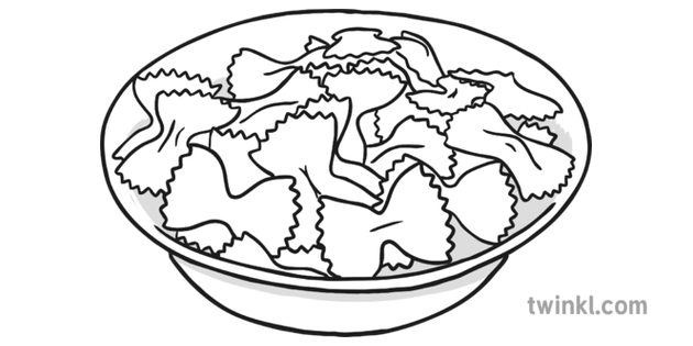 Bowl of Pasta Black and White Illustration.