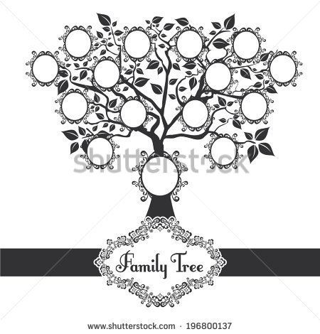 Family Tree With 8 Hearts On It Black And White Clipart.