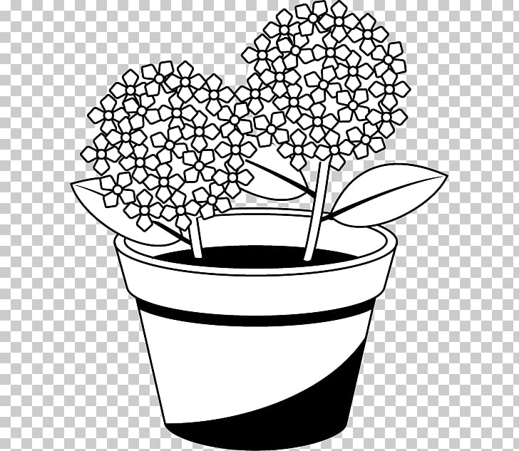 Flowerpot Black and white French hydrangea , flower PNG.