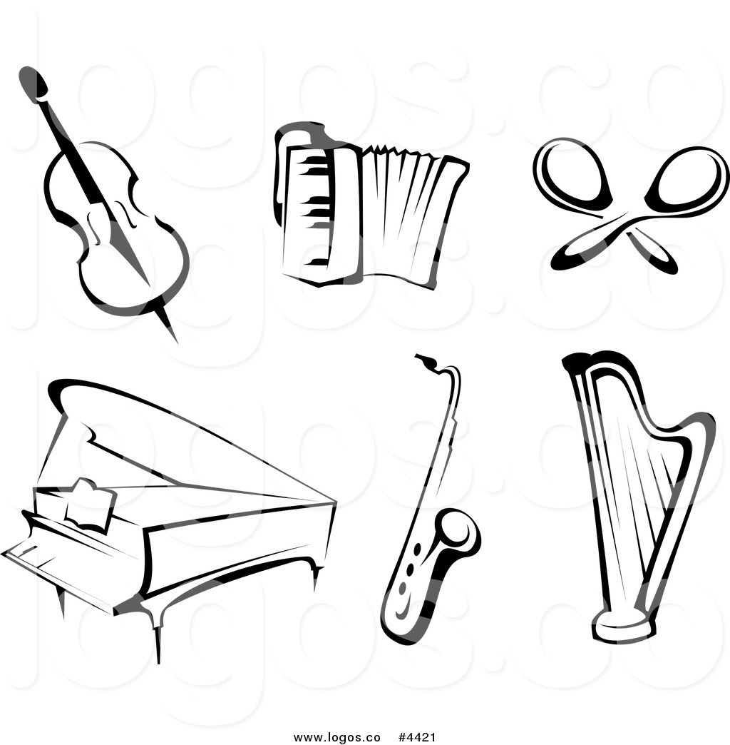 Royalty Free Black and White Instruments Collage Logo by.