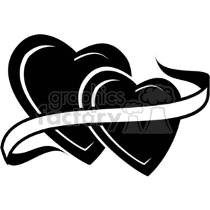 Two Black and White Hearts with a Ribbon over the Top clipart. Royalty.