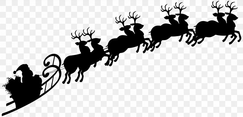 Reindeer Santa Claus Silhouette Sled Clip Art, PNG.