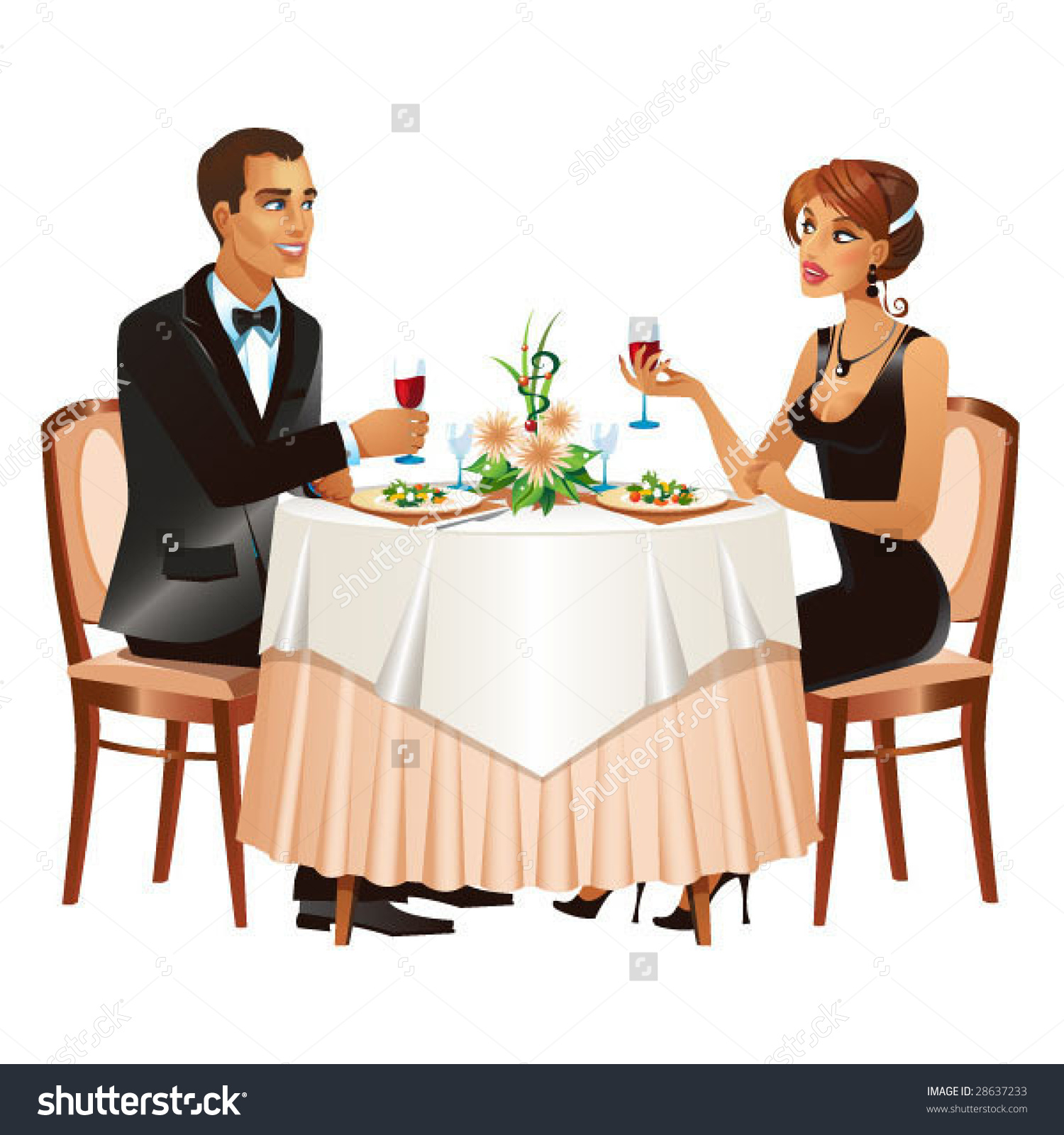 Man Woman Restaurant Beige Black White Stock Vector 28637233.