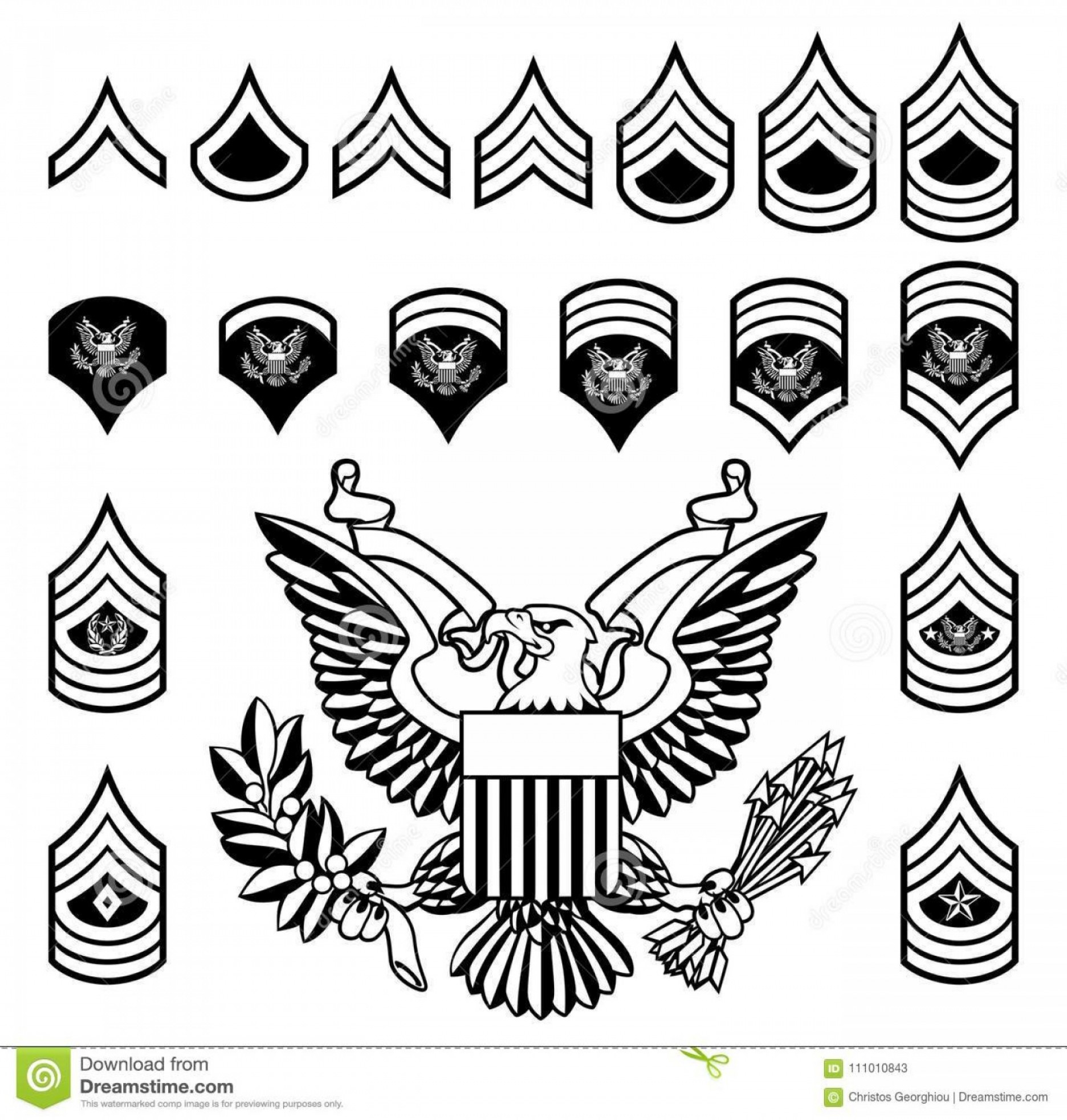 Army Military Rank Insignia Set American Enlisted Ranks.