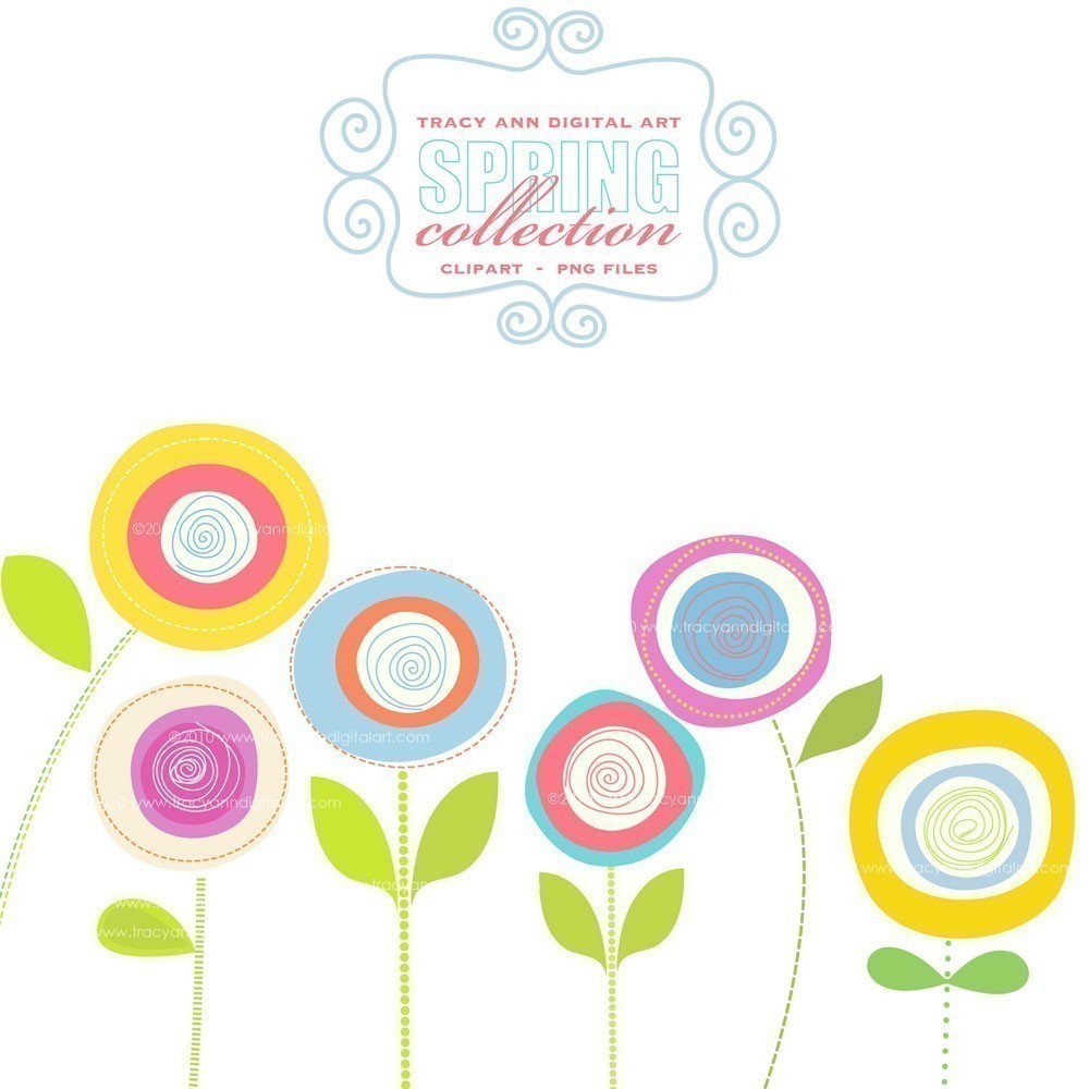 Blooming Spring Flowers Clip Art.