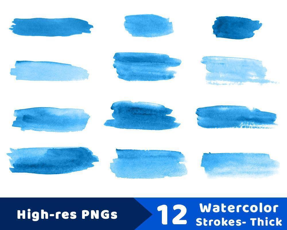 12 Watercolor Brush Strokes Clipart.