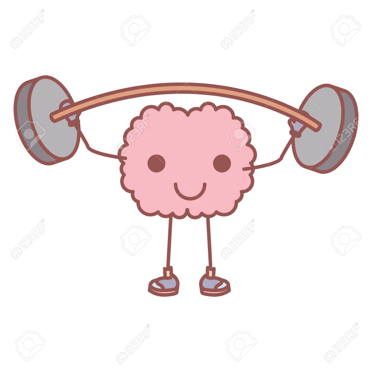 Comic brain weight lifting kawaii character vector illustration...