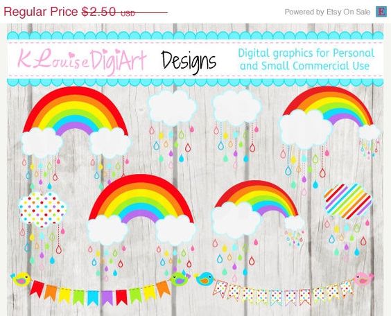 Bright Rainbow and Clouds Clipart PNG for Personal and Small.