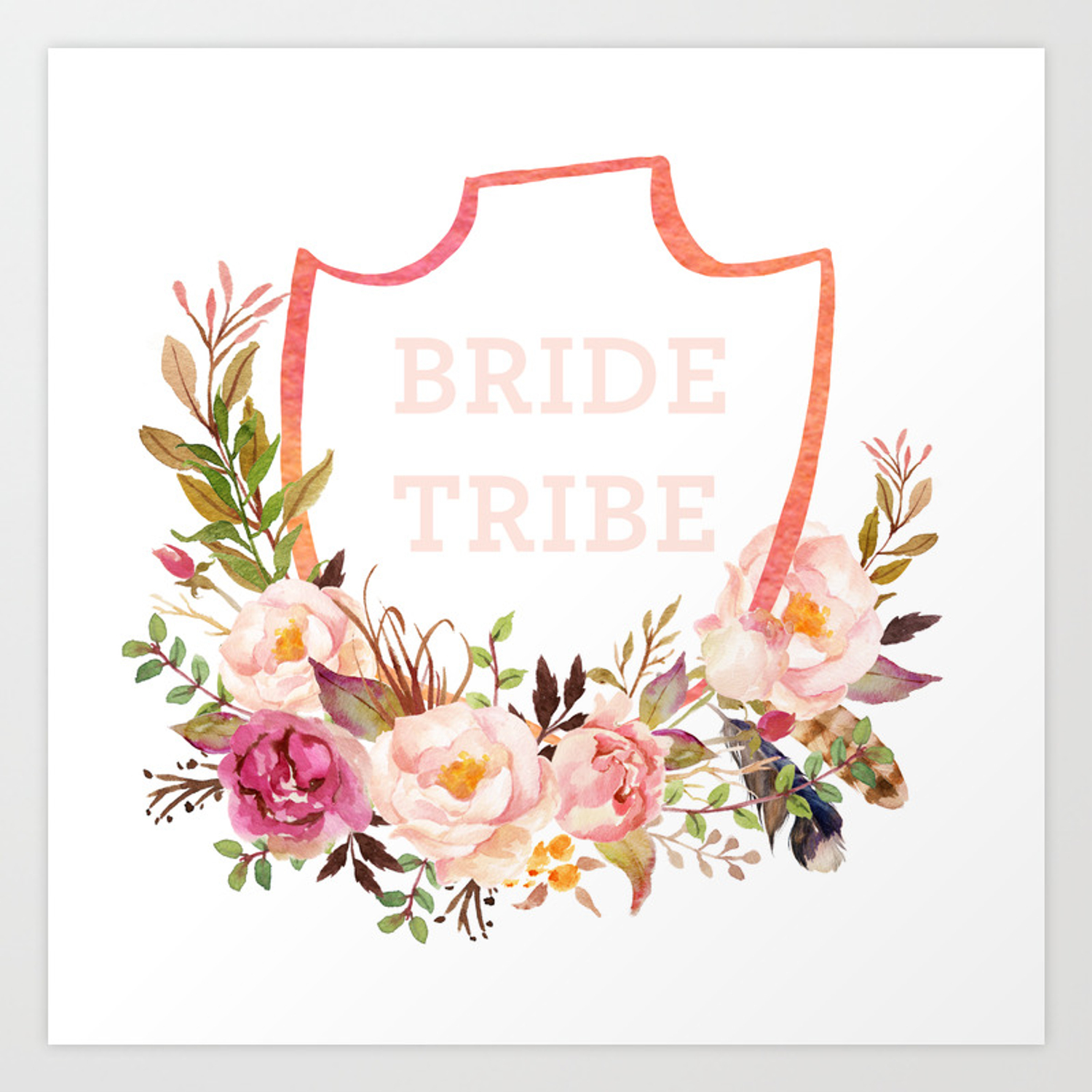 wedding tote bag: bride tribe watercolor florals Art Print.