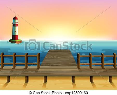 Clip Art Vector of A tall parola and the wooden bridge.