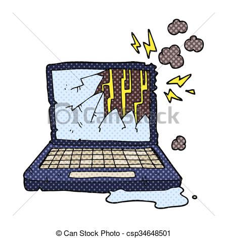 Freehand drawn cartoon broken computer..