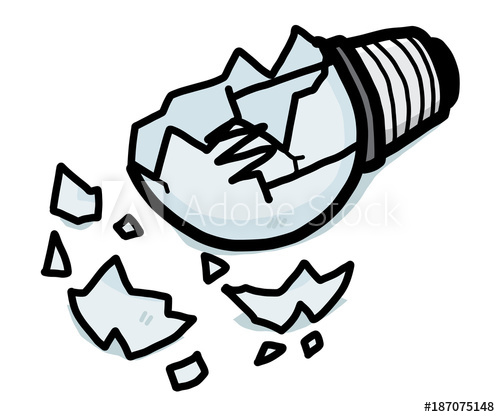 broken light bulb / cartoon vector and illustration, hand.