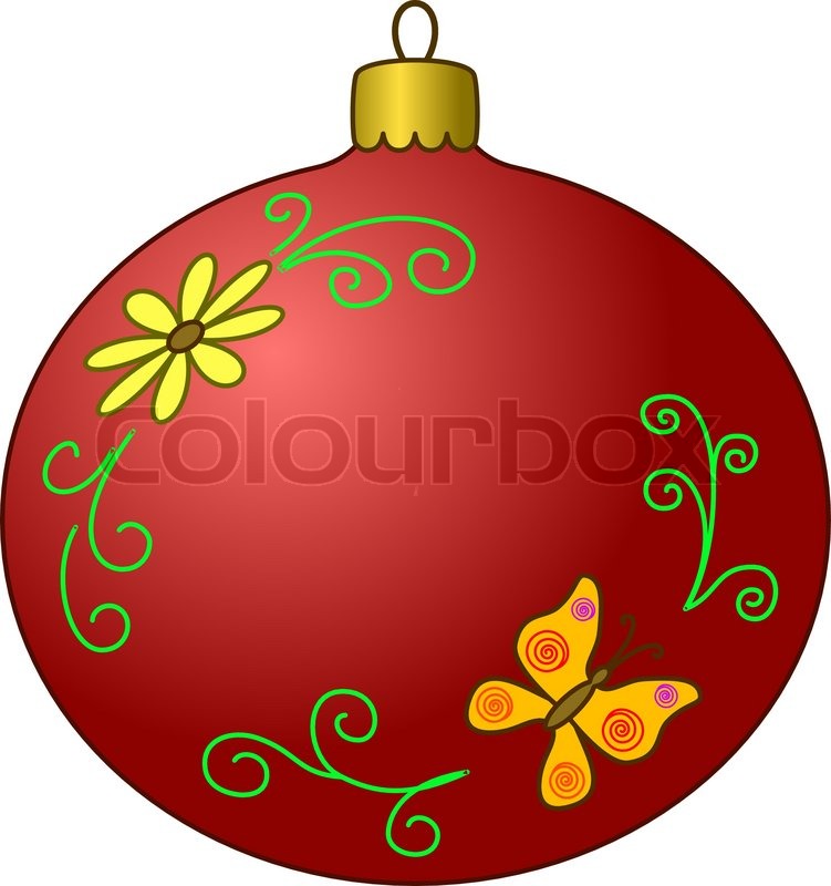 Vector, Christmas tree decoration: glass ball with butterfly and.