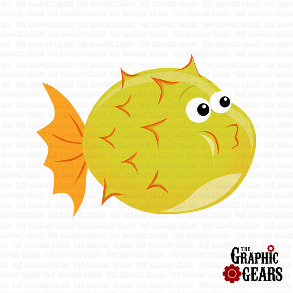 Cute baby puffer fish clipart.