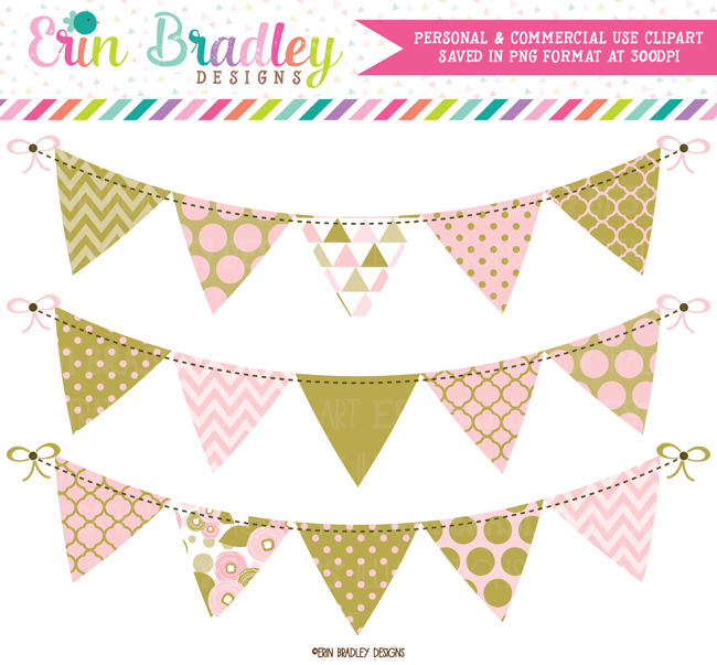 Pink and Gold Bunting Clipart.