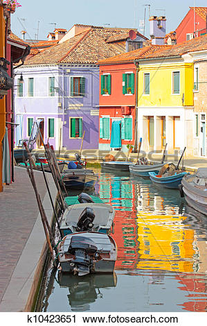 Stock Photography of Colorful buildings in Burano island sunny.