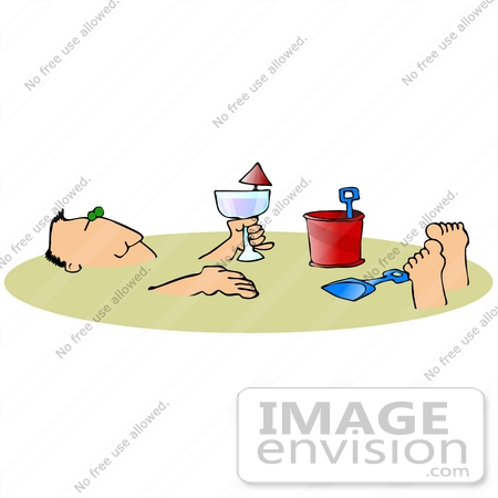 Clip Art Graphic of a Man Drinking Wine And Soaking Up The Sun.