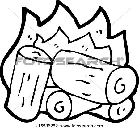 Clipart of cartoon burning wood logs k15536252.