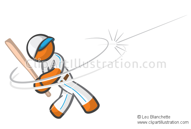 ClipArt Illustration Orange Man Playing Baseball.