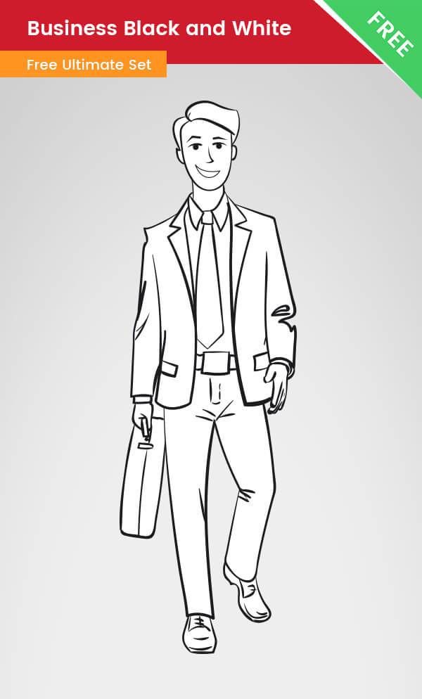 A Business clipart of a man made in black and white style.