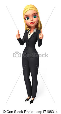 Clipart of Business Woman with best luck sign.