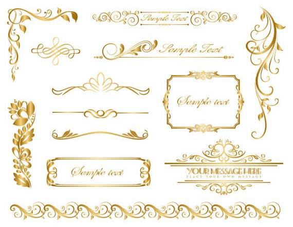 Instant Download Gold Frame Border Clip Art Gold Flourish Swirl.