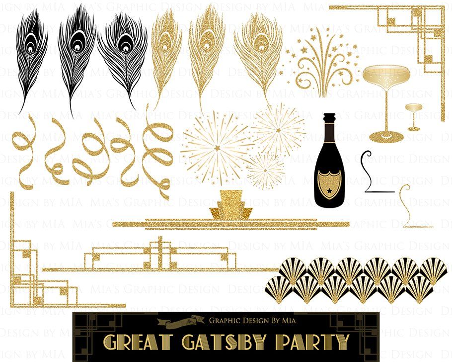 Great Gatsby, Glitter Gold, 1920 #poque#Clipart#Belle#Art.