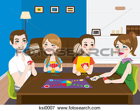 Stock Illustration of A family having a game night ksi0007.