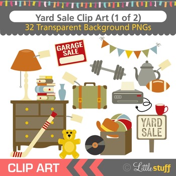 Yard Sale Clipart, Garage Sale Clip Art Set.