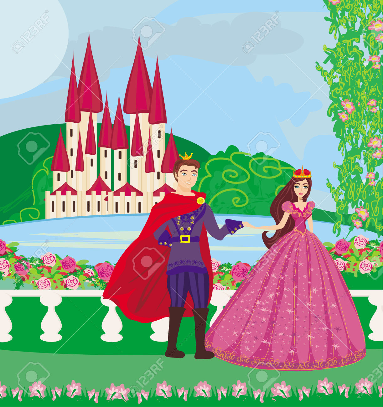 The Princess And The Prince In A Beautiful Garden Royalty Free.