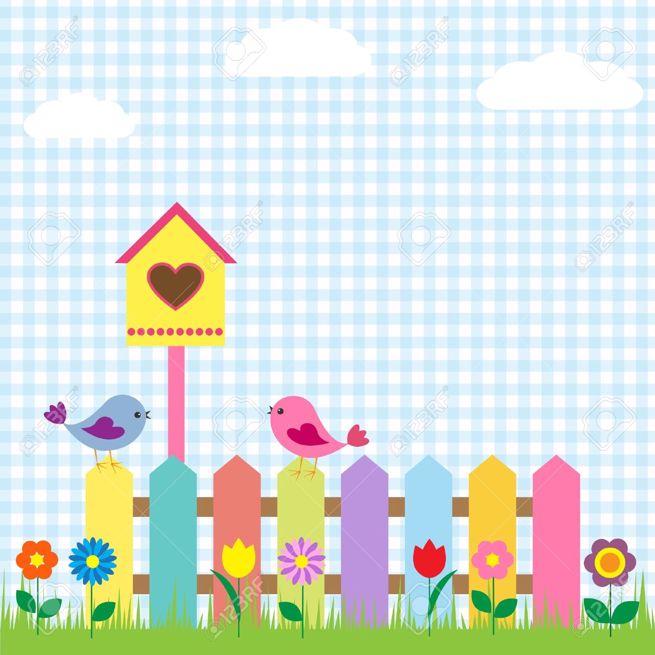 Background With Birds And Birdhouse Royalty Free Cliparts, Vectors.