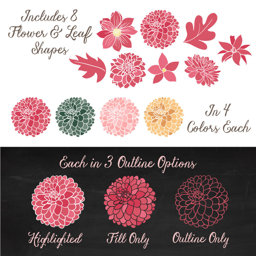 Dahlia Clipart in Rose Garden.