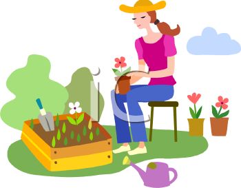 Woman Planting Flowers Clipart.