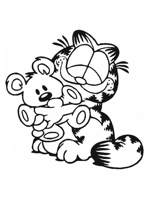 Garfield Hug Pooky Bear Coloring Page.