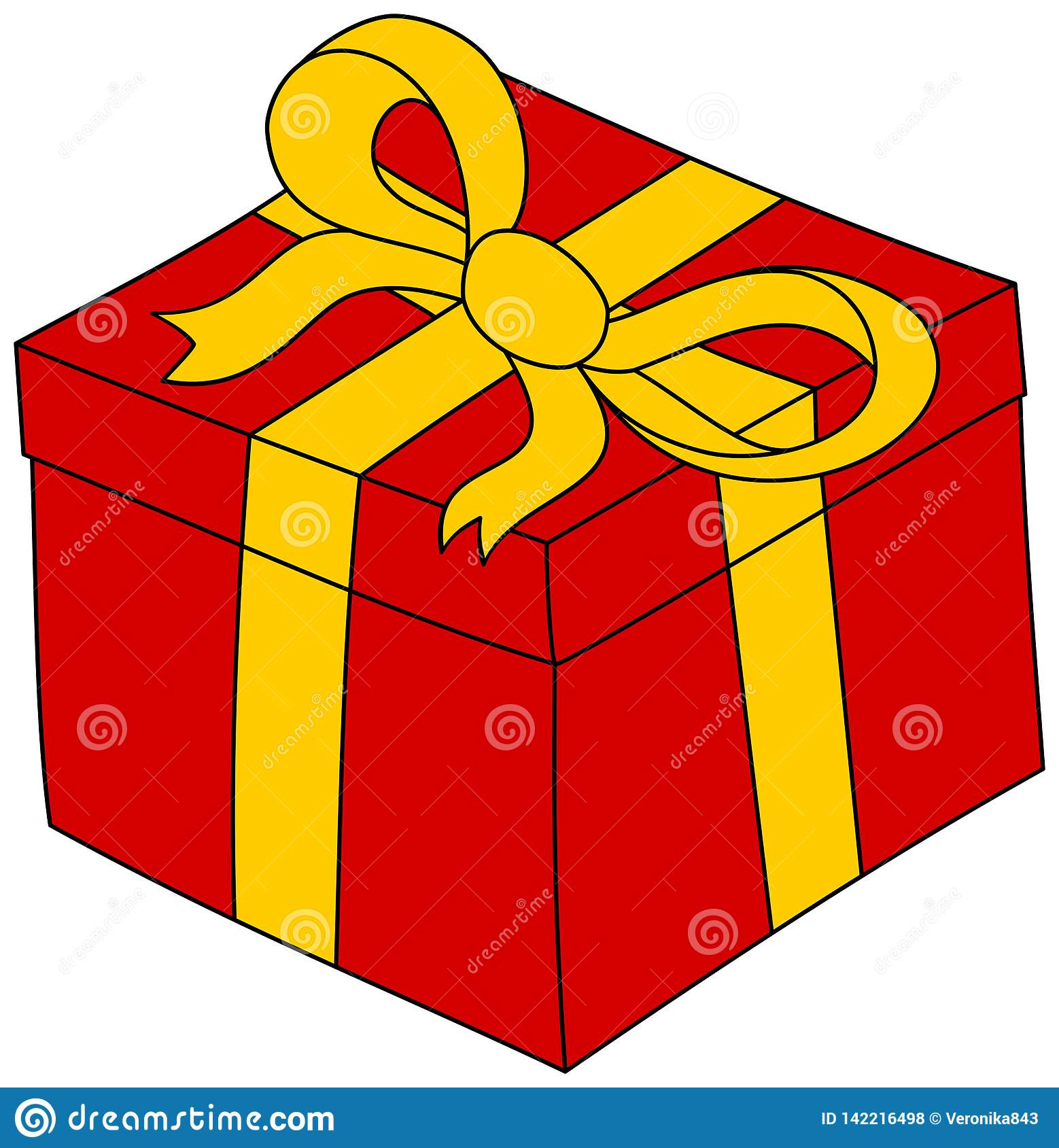 Cartoon Red Gift Box With Yellow Ribbon. Present Clipart Stock.