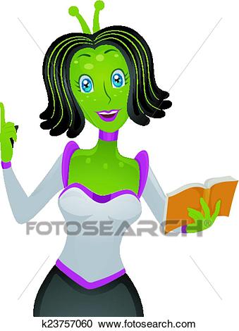 Alien Girl Teacher Book Clipart.