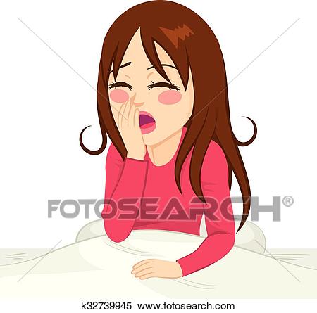 Waking Up Girl Yawning Clipart.