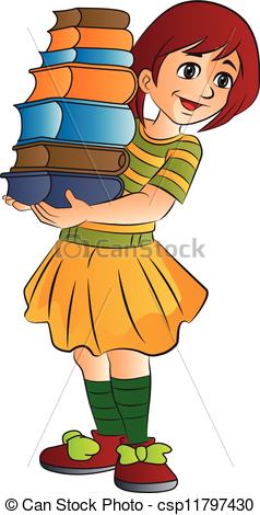 Girl Carrying Books, illustration.