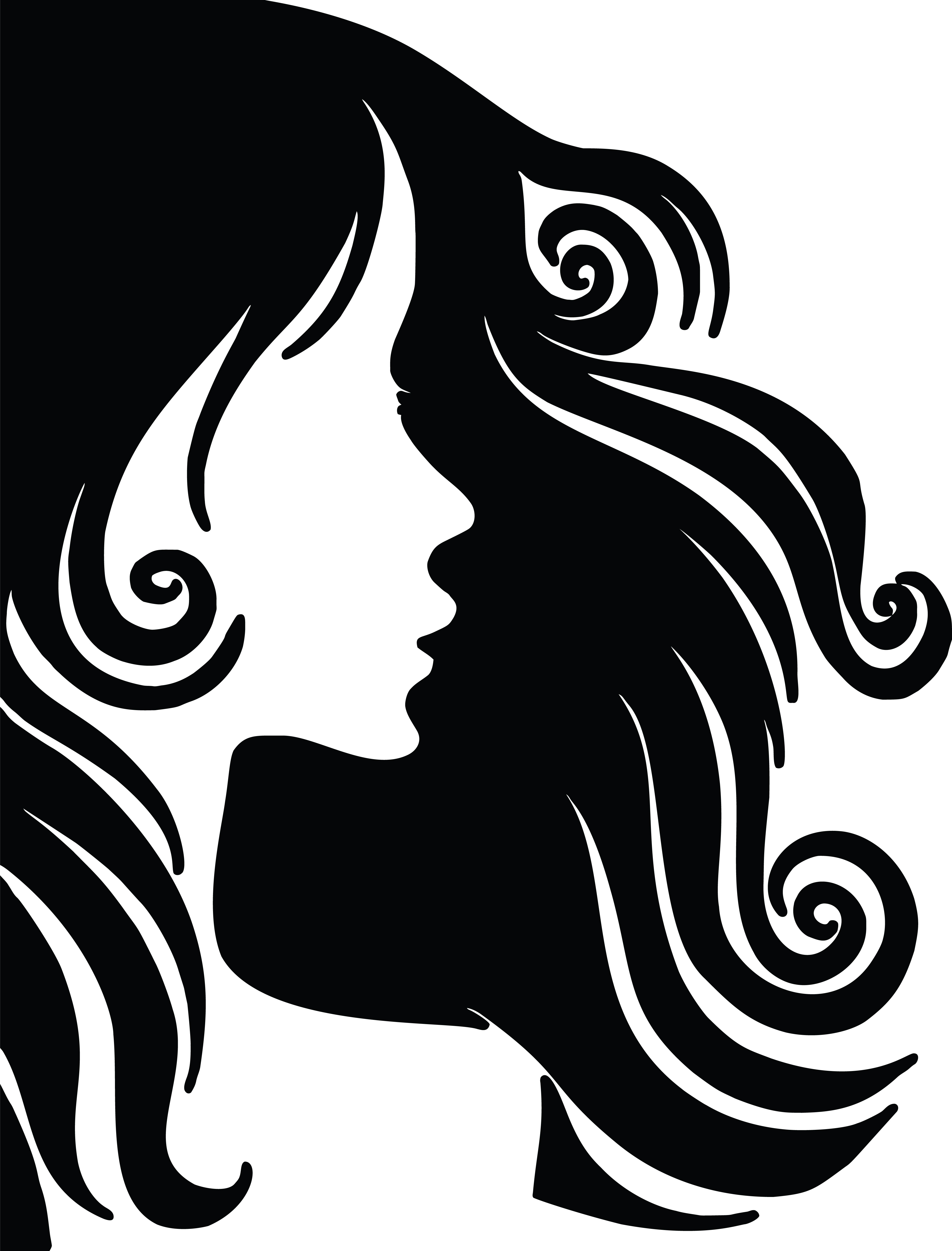 Free Clipart of a Profiled Woman With Long Hair.