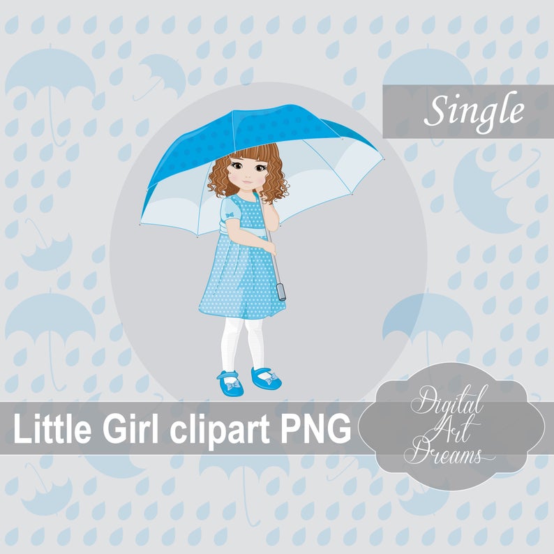 Rain Clipart, Little Girl Under Umbrella, Cute Character Graphics,  Illustration, Party Printables, Scrapbooking, Card Making, Fall Image png.